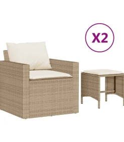 4-delige Loungeset met kussens poly rattan beige