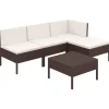 5-delige Loungeset met kussens poly rattan bruin