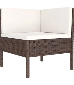 5-delige Loungeset met kussens poly rattan bruin