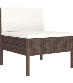 5-delige Loungeset met kussens poly rattan bruin