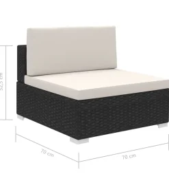 8-delige Loungeset met kussens poly rattan zwart