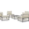 5-delige Loungeset met kussens poly rattan antracietkleurig