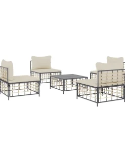5-delige Loungeset met kussens poly rattan antracietkleurig