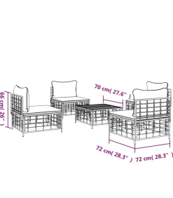 5-delige Loungeset met kussens poly rattan antracietkleurig