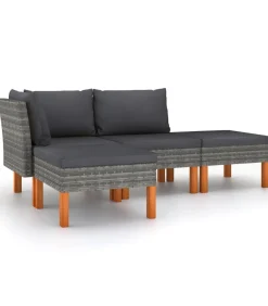 4-delige Loungeset met kussens poly rattan grijs