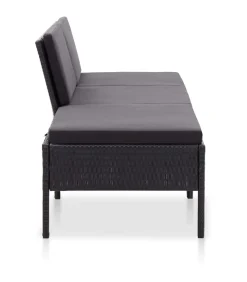 3-delige Loungeset met kussens poly rattan zwart