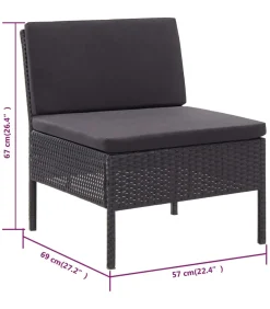 3-delige Loungeset met kussens poly rattan zwart