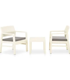 3-delige Loungeset met kussens kunststof wit