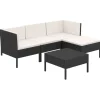 5-delige Loungeset met kussens poly rattan zwart