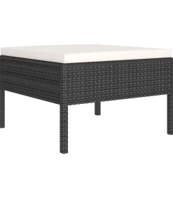 5-delige Loungeset met kussens poly rattan zwart