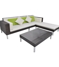 4-delige Loungeset met kussens poly rattan bruin