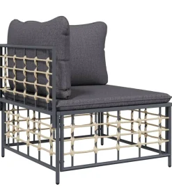 7-delige Loungeset met kussens poly rattan antracietkleurig