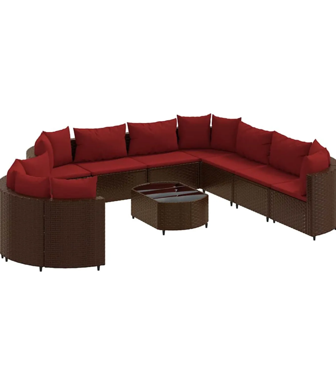 10-delige Loungeset met kussens poly rattan bruin