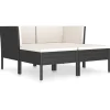 4-delige Loungeset met kussens poly rattan zwart