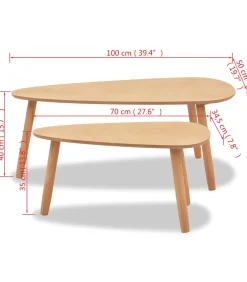 2-delige Salontafelset massief grenenhout bruin