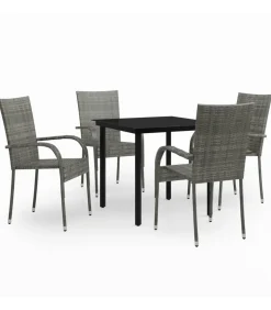 5-delige Tuinset grijs en zwart