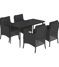 5-delige Tuinset met kussens poly rattan zwart