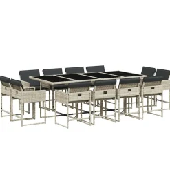 13-delige Tuinset met kussens poly rattan lichtgrijs