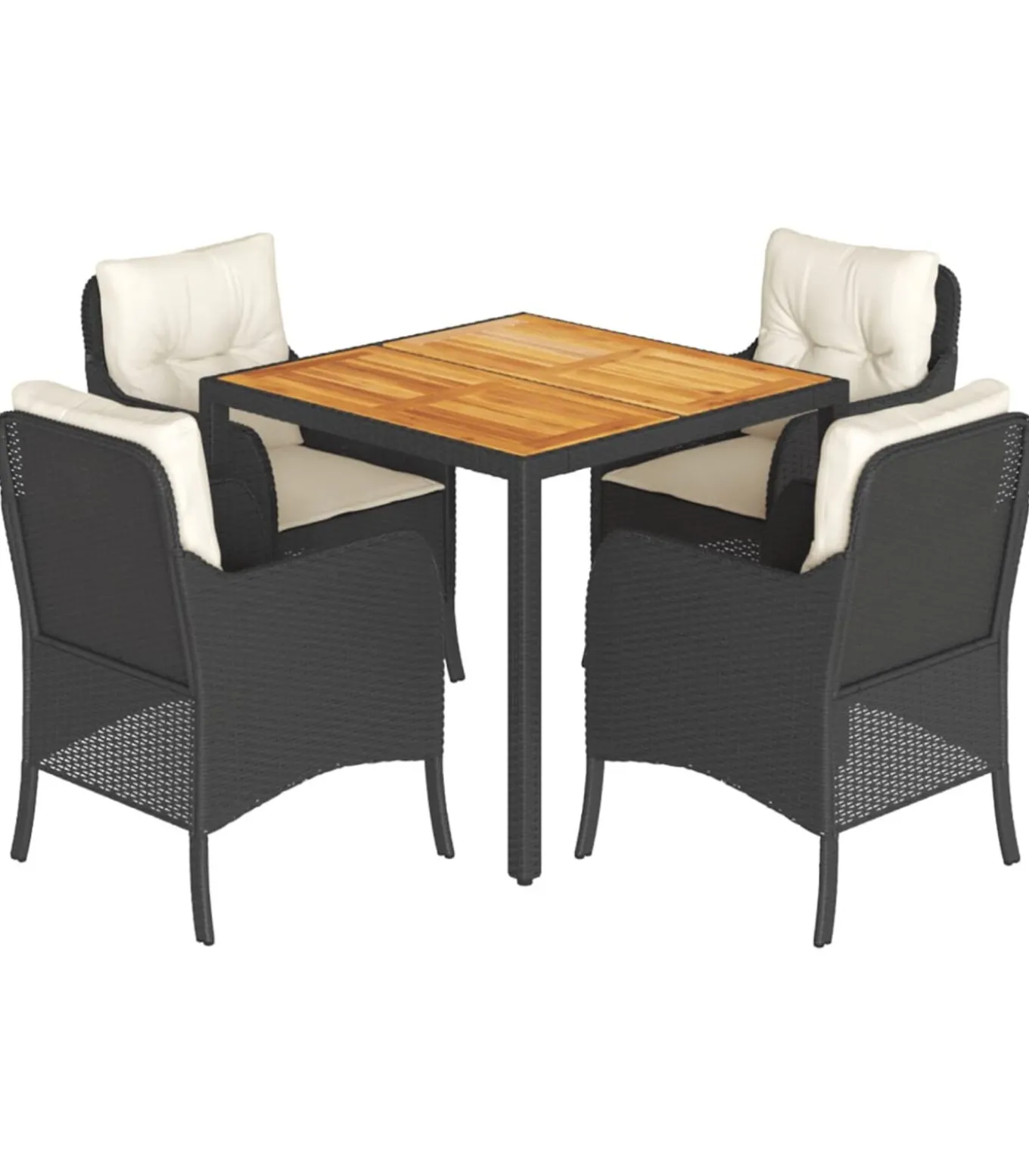 5-delige Tuinset met kussens poly rattan zwart