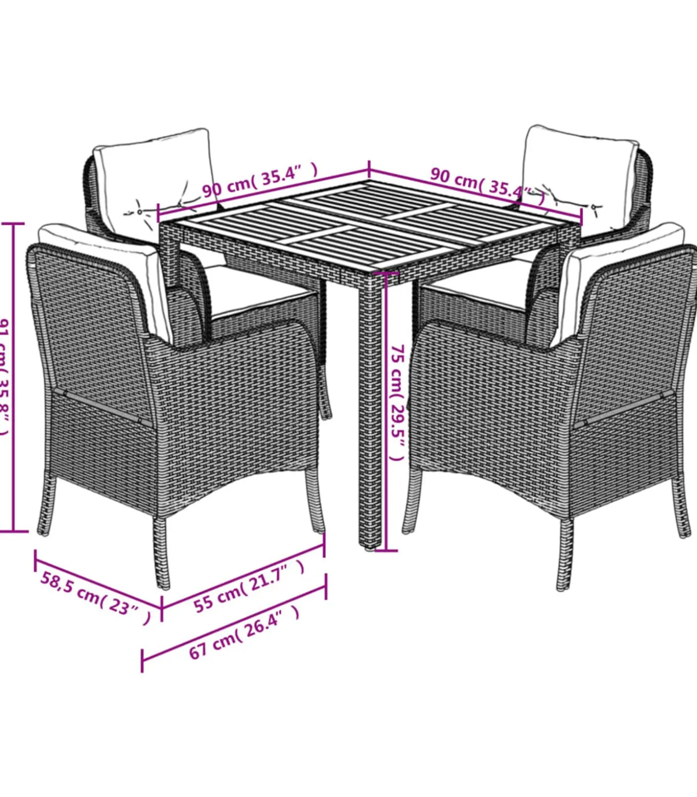 5-delige Tuinset met kussens poly rattan zwart