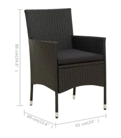 9-delige Tuinset met kussens poly rattan zwart