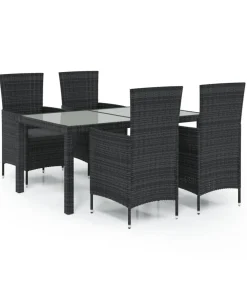 5-delige Tuinset met kussens poly rattan zwart