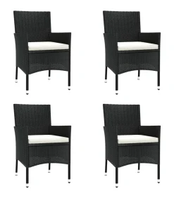 5-delige Tuinset met kussens poly rattan zwart