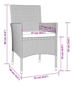 5-delige Tuinset met kussens poly rattan zwart