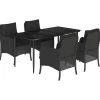 5-delige Tuinset met kussens poly rattan zwart