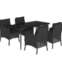 5-delige Tuinset met kussens poly rattan zwart
