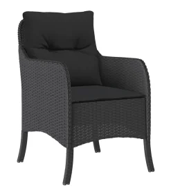 5-delige Tuinset met kussens poly rattan zwart