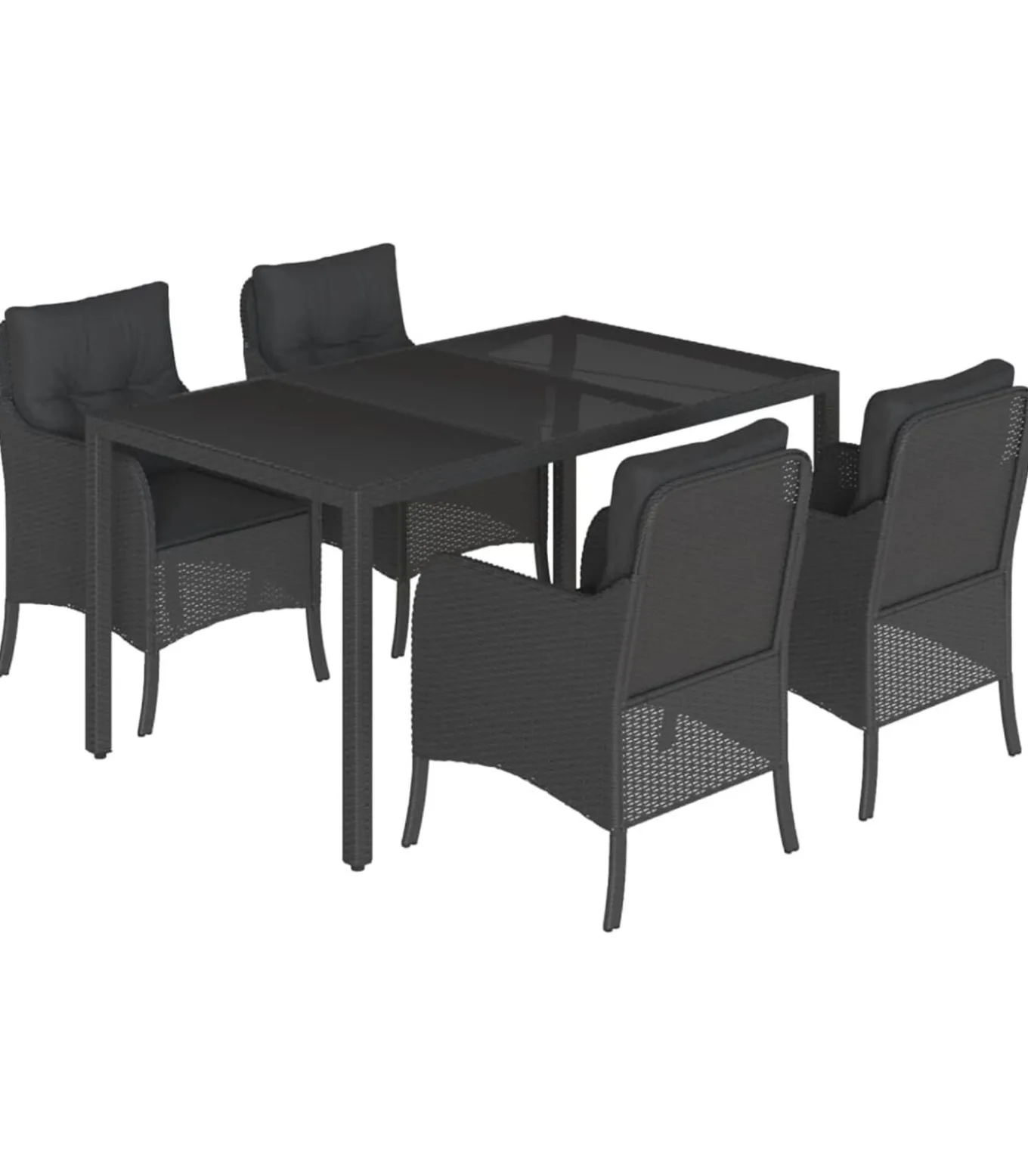 5-delige Tuinset met kussens poly rattan zwart