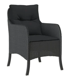 5-delige Tuinset met kussens poly rattan zwart