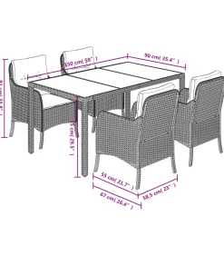5-delige Tuinset met kussens poly rattan zwart