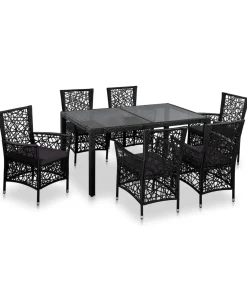 7-delige Tuinset poly rattan zwart