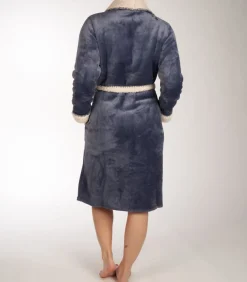 Deluxe - Dames Badjas Fleece - Dark Blue - Maat L