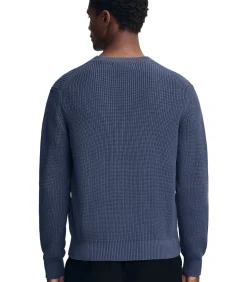 Denimblauwe cardigan met Engelse ribbel en Polo Club-patch