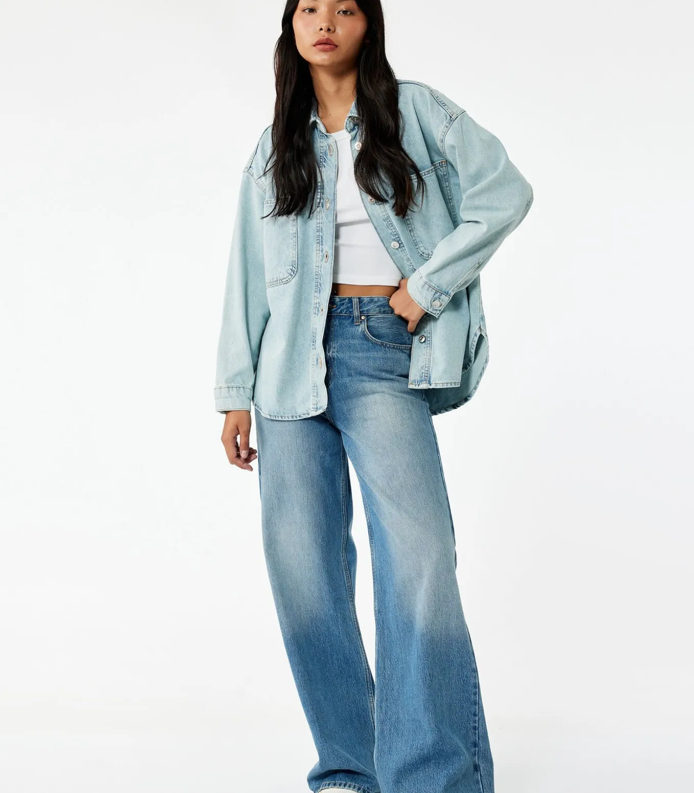 Denimblouse met Knoopsluiting en Zakdetail