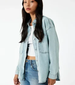 Denimblouse met Knoopsluiting en Zakdetail