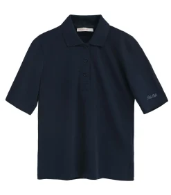 Donkerblauwe polo met halflange mouwen en geborduurd Polo Club-logo