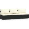 Driezitsbank met kussens poly rattan zwart