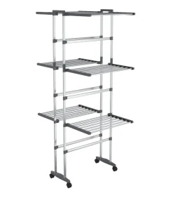 Droogrek 3-laags met wieltjes 60x70x129 cm zilverkleurig