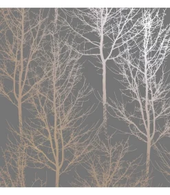 DUTCH WALLCOVERINGS Behang Rhea Trees grijs en roségoudkleurig