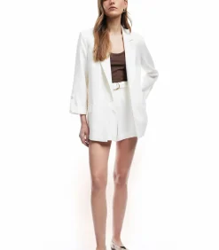 Ecru Blazer Lange Mouwen Kruisdetail Zakdetail