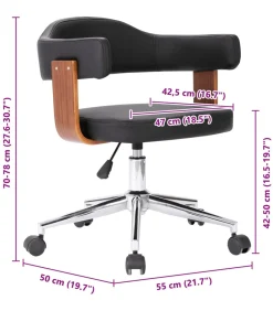 Eetkamerstoelen draaibaar 2 st gebogen hout en kunstleer zwart