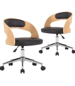 Eetkamerstoelen draaibaar 2 st gebogen hout en kunstleer zwart