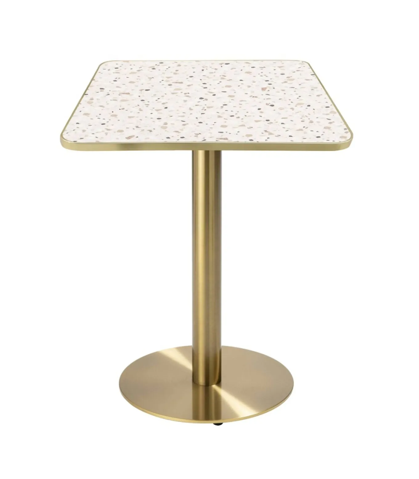 Eettafel 60 x 60 cm met gouden voet en terrazzo/gouden coating