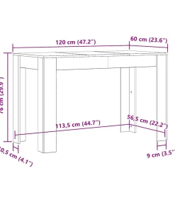 Eettafel 120x60x76 cm bewerkt hout artisanaal eikenkleur