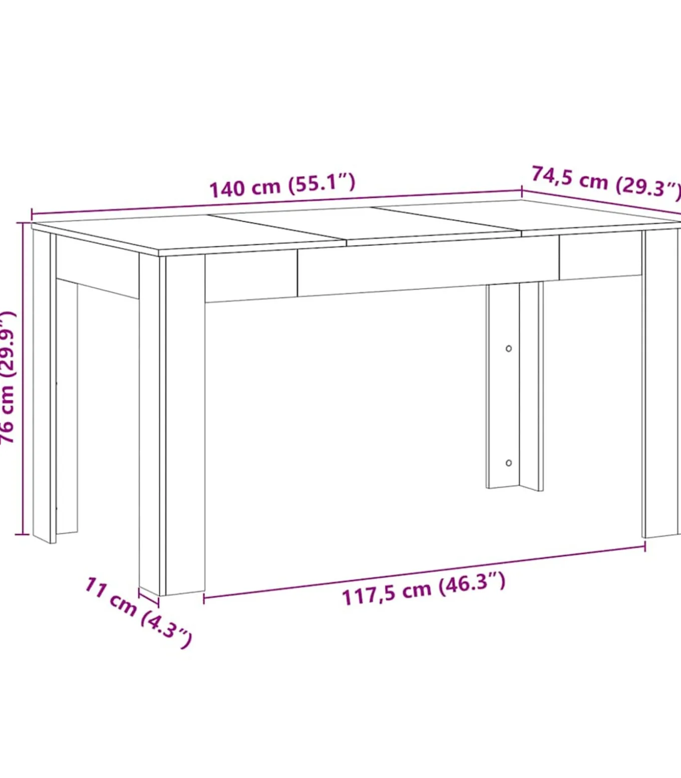 Eettafel 140x74,5x76 cm bewerkt hout artisanaal eikenkleurig