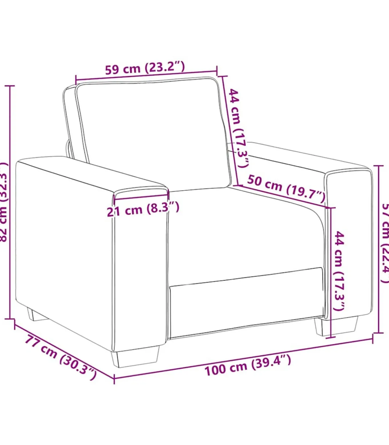 Fauteuil 60 cm fluweel zwart